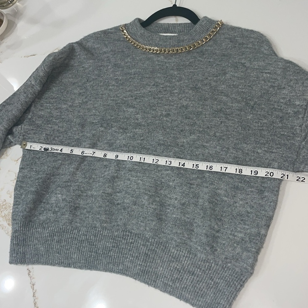 H&M Gray Crew Neck Chain Detail Sweater | S - Picture 6 of 7